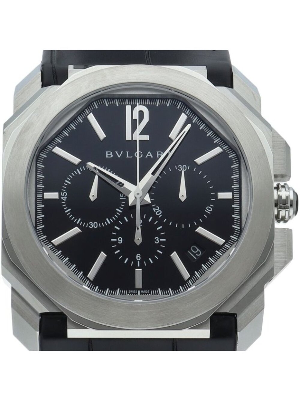 Bvlgari Octo Velocissimo Chronograph SS Leather Watch Black